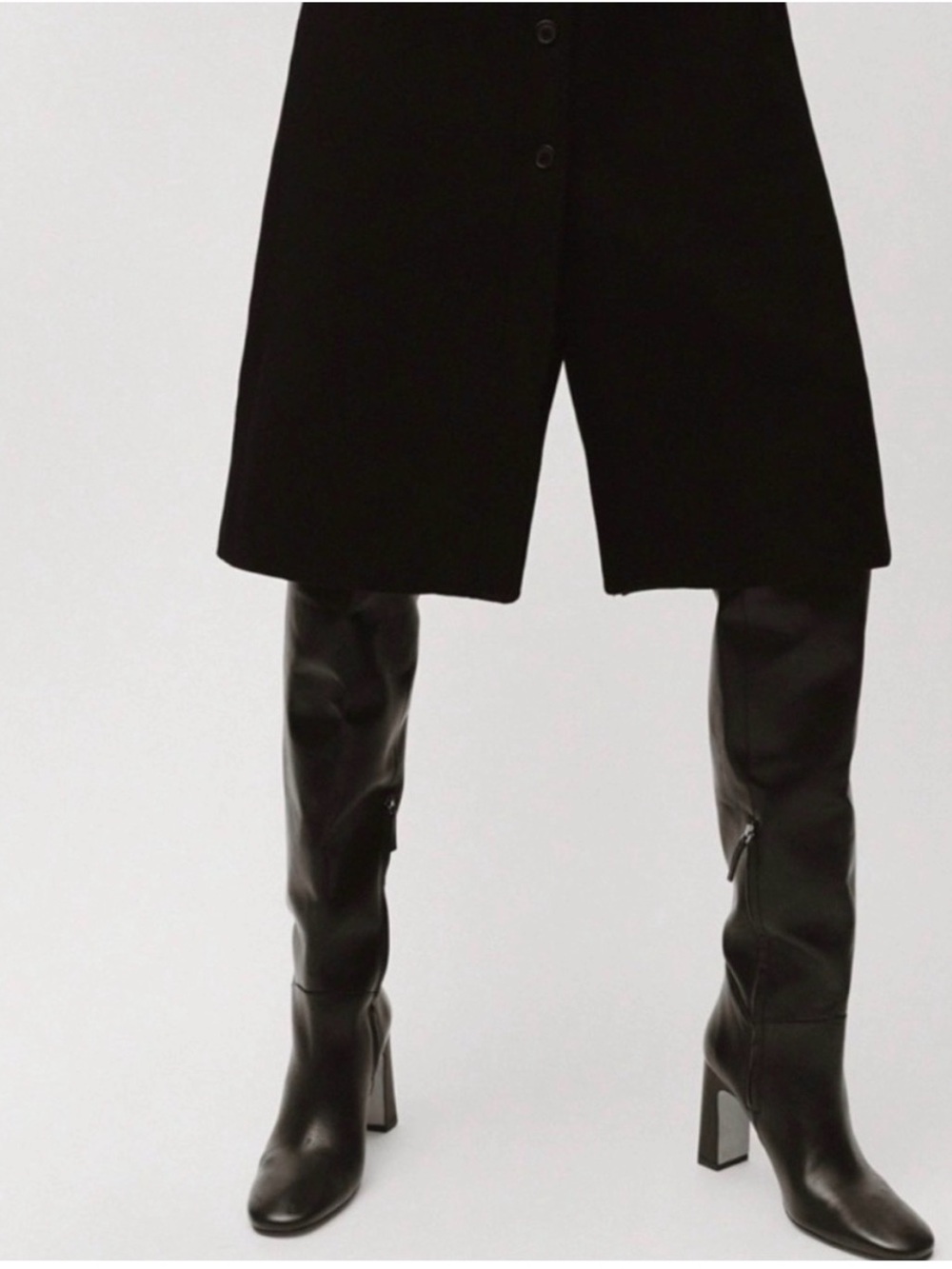 Zara Black Knee-High Leather Heeled Boots